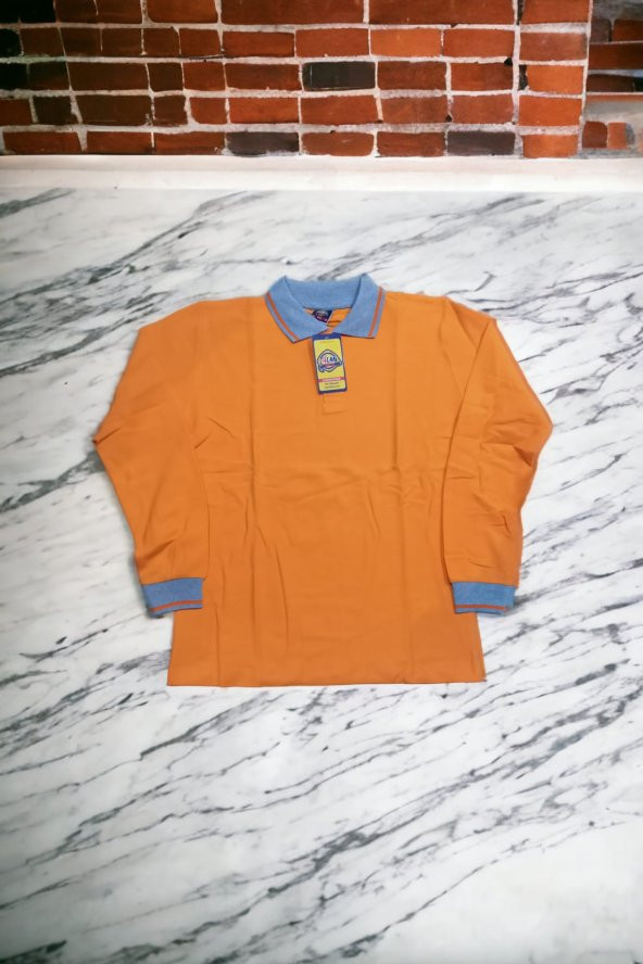 Polo Yaka Tişört çocuk uzun kol gri çizgi yaka Turuncu Okul Tişört/t-shirt