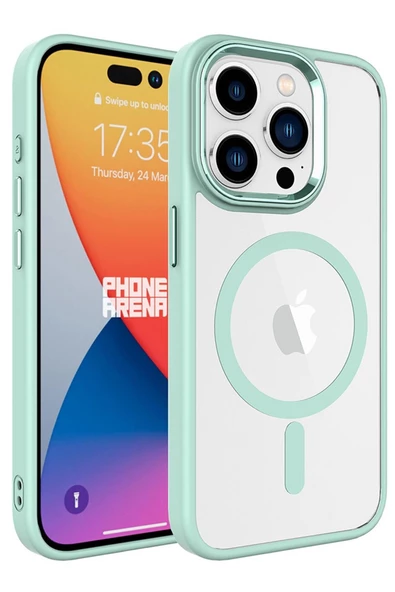 Apple iPhone 15 Pro Kılıf Wireless Şarj Özellikli Krom Magsafe Silikon Kılıf - Resim 3