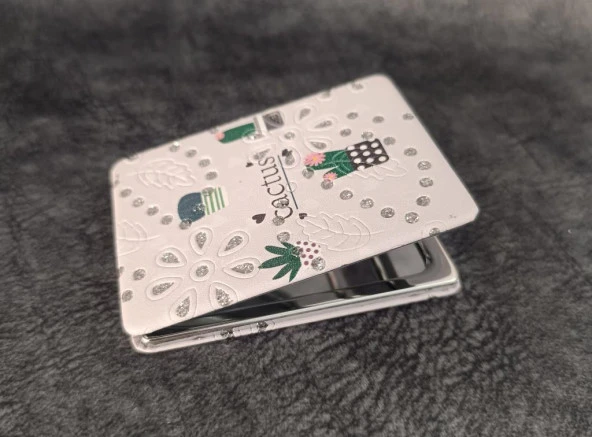 Cep Ayna Makyaj Çanta Seyahat Taşınabilir Ayna Kaktüs Kozmetik Büyüteç Kompakt - 4