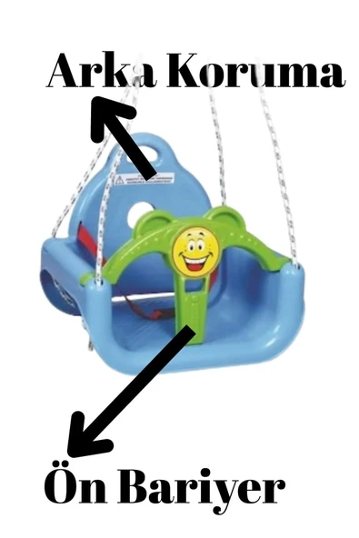 Kette Çocuk Salıncağı Koruyucu Ön Barlı İpli Salıncak Emniyet Kemerli Çocuk Salıncağı Bahçe Salınçağı - 2