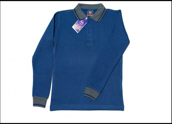 Polo Yaka Tişört çocuk uzun kol gri çizgi yaka mavi Okul Tişört/t-shirt