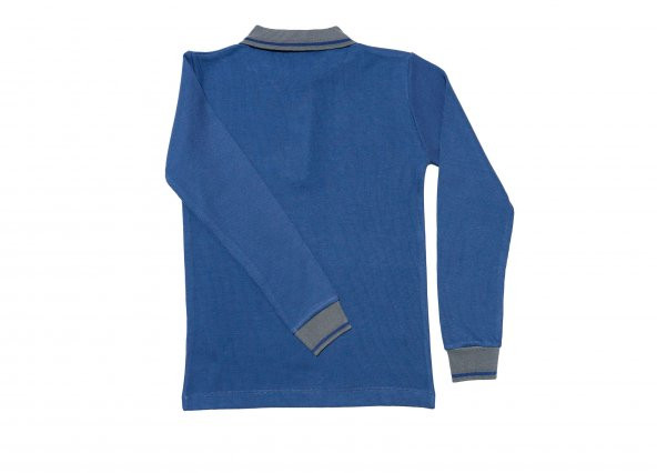 Polo Yaka Tişört çocuk uzun kol gri çizgi yaka mavi Okul Tişört/t-shirt - 2