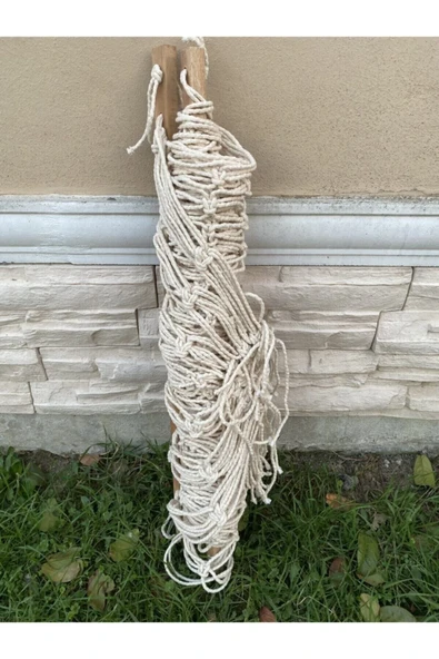 Makrome Salıncak Hamak El Örmesi Çift Katlı Tek Kişilik %100 Pamuk En 95cm Boy 2mt Taşıma Kp 150kg 5 mt Bağlama ipli - 9