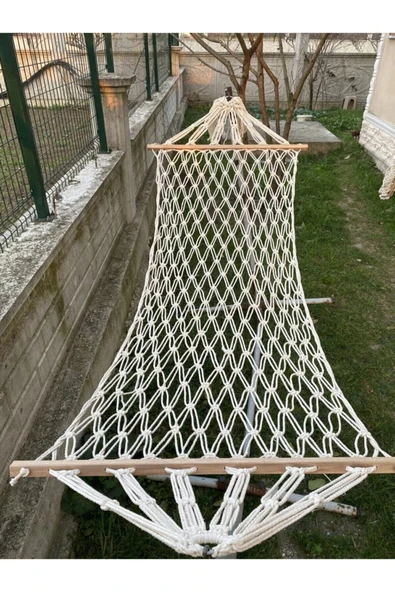 Makrome Salıncak Hamak El Örmesi Çift Katlı Tek Kişilik %100 Pamuk En 95cm Boy 2mt Taşıma Kp 150kg 5 mt Bağlama ipli - 5