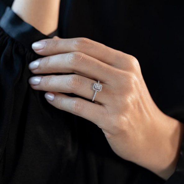0,24 karat beyaz pırlantalı 14 ayar beyaz altın yüzük - 2
