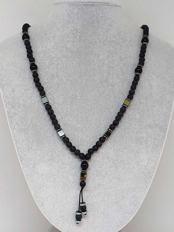 Oniks & Yeşil Renkli Küp Hematit Taşı Tasarım Erkek Kolyesi ürün görseli