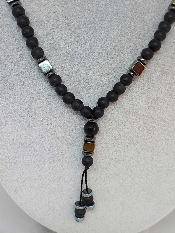 Oniks & Yeşil Renkli Küp Hematit Taşı Tasarım Erkek Kolyesi - Resim 2