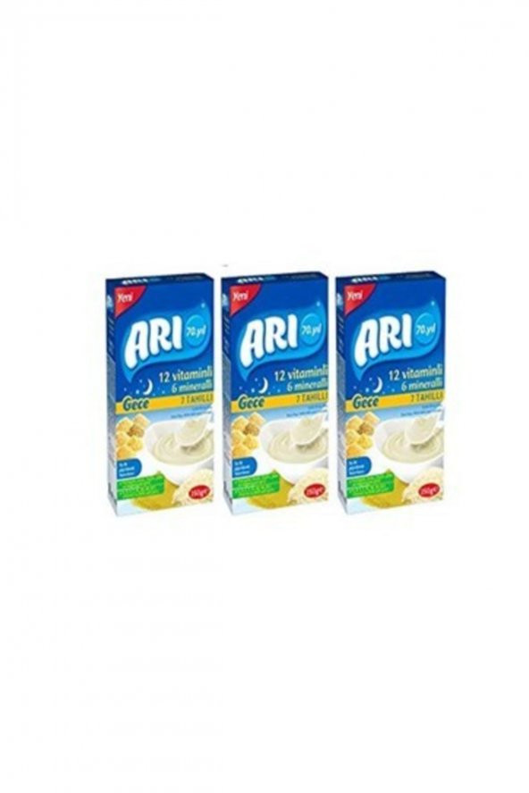ARI 12 Vitaminlı 6 Mineralli Gece 7 Tahıllı Sütlü Pirinç Unu Bebek Maması 250 gr 3lü Paket
