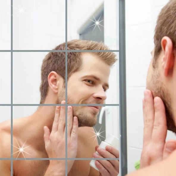 Yapışkanlı Dekoratif Folyo Ayna Kare ( 9 Adet ) Makyaj Aynası - 3