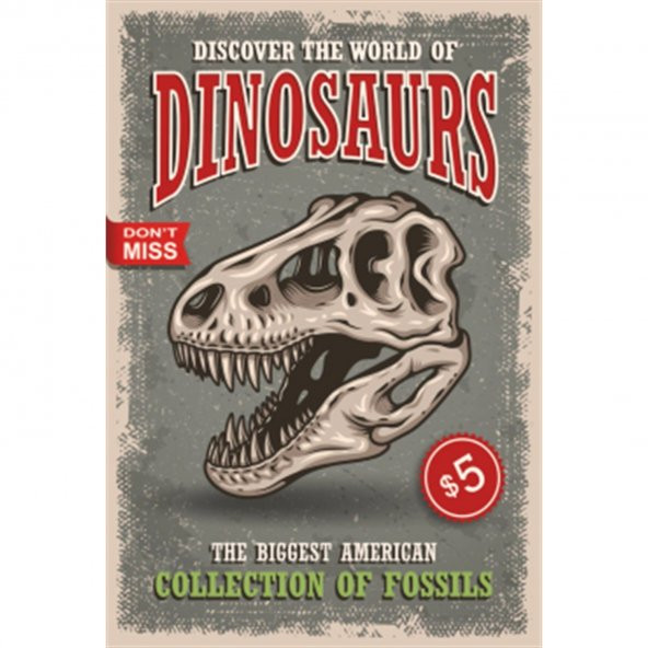 Dinozor Fosili Retro Ahşap Poster 10*15 Cm