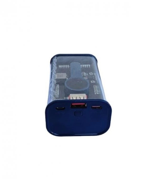 22.5W PD Hizli 10000 mAh Digital Şeffaf Tasarimli Powerbank Mavi - 5
