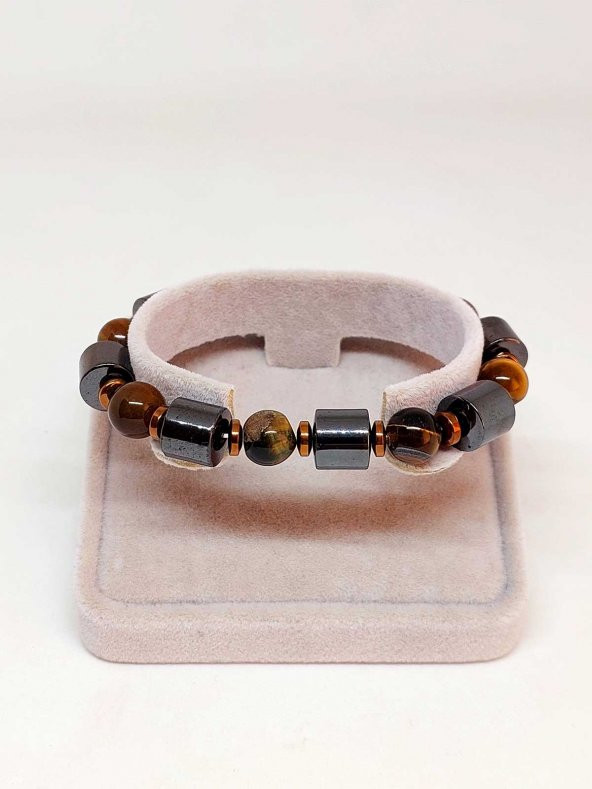 Kaplan Gözü & Hematit Taşı Unisex Tasarım Bileklik