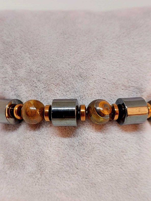 Kaplan Gözü & Hematit Taşı Unisex Tasarım Bileklik - Resim 2