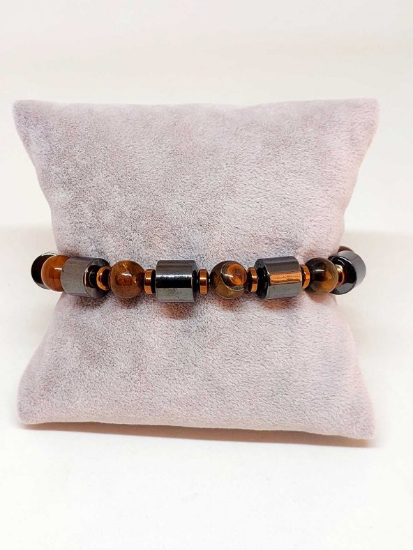 Kaplan Gözü & Hematit Taşı Unisex Tasarım Bileklik - Resim 3