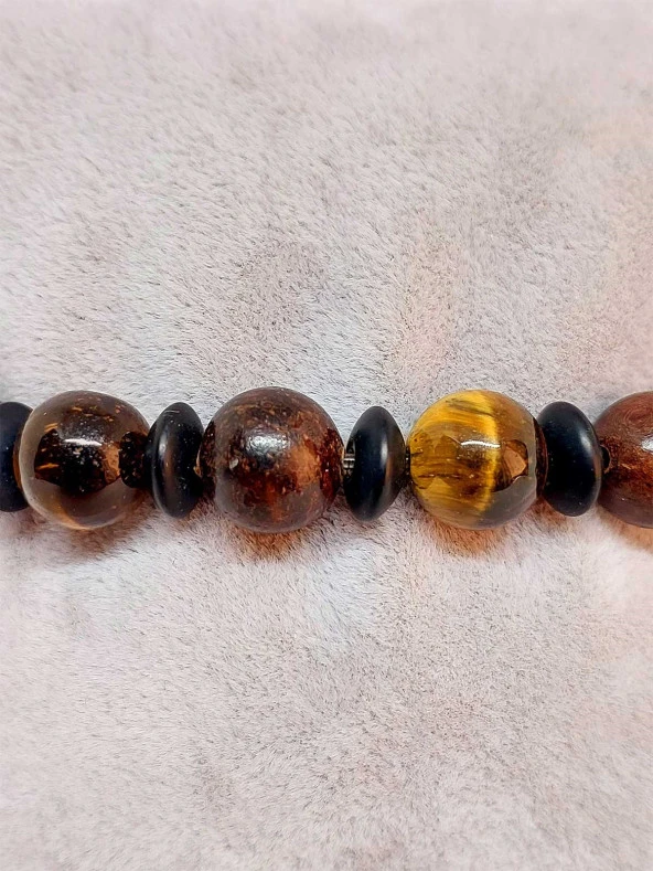 Kaplan Gözü & Oniks Taşı Unisex 10mm Tasarım Bileklik  (39660) - Resim 2