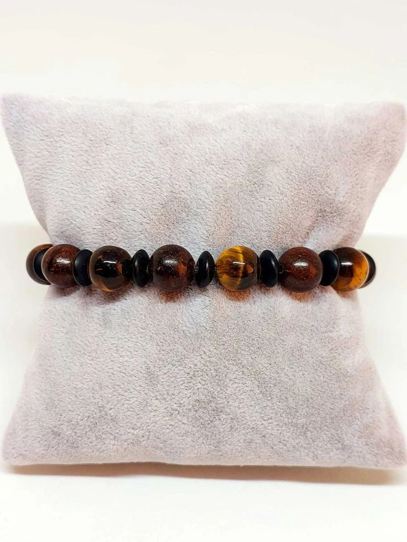 Kaplan Gözü & Oniks Taşı Unisex 10mm Tasarım Bileklik  (39660) - Resim 3