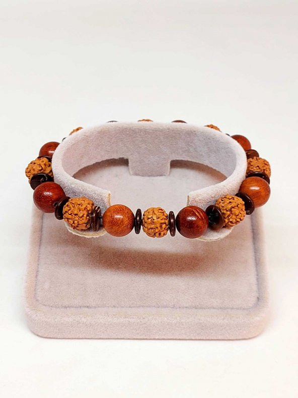 Hindistan Cevizi, Rudraksha & Kan Ağacı Unisex 10mm Ahşap Tasarım Bileklik (39665) ürün görseli 1
