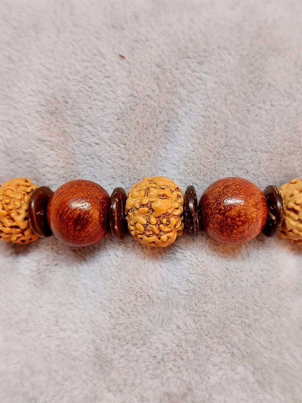 Hindistan Cevizi, Rudraksha & Kan Ağacı Unisex 10mm Ahşap Tasarım Bileklik (39665) - Resim 2
