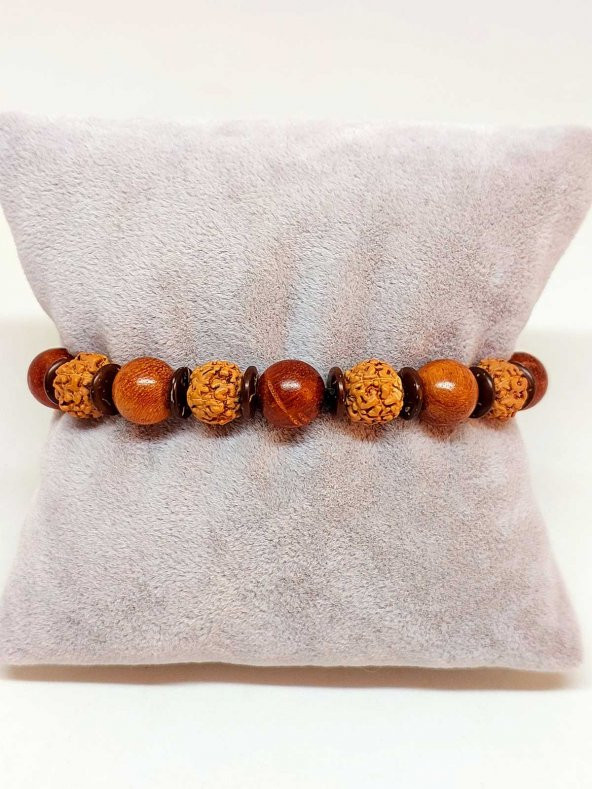 Hindistan Cevizi, Rudraksha & Kan Ağacı Unisex 10mm Ahşap Tasarım Bileklik (39665) - Resim 3