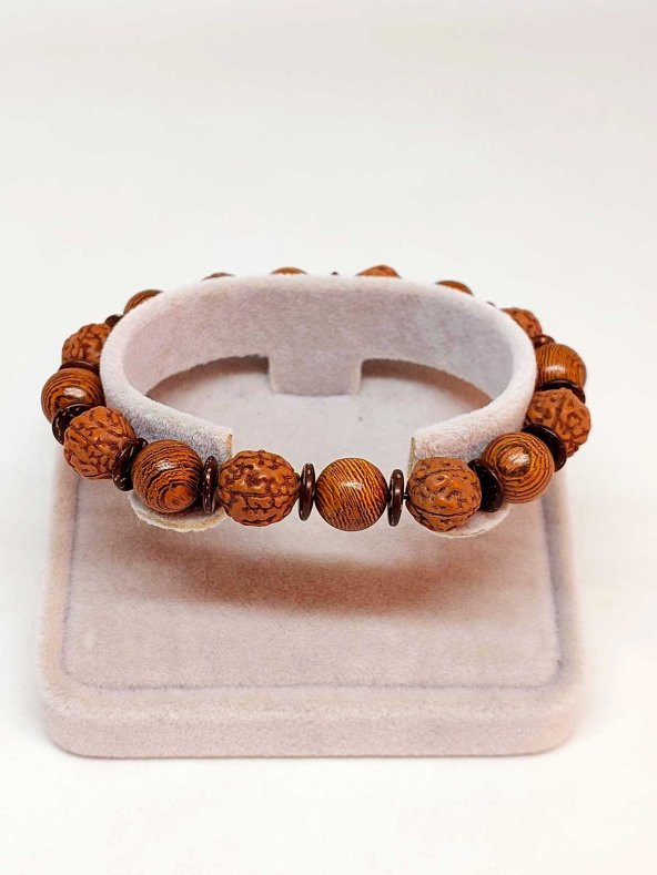 Hindistan Cevizi, Rudraksha & Venge Unisex 10mm Ahşap Tasarım Bileklik (39670) ürün görseli 1