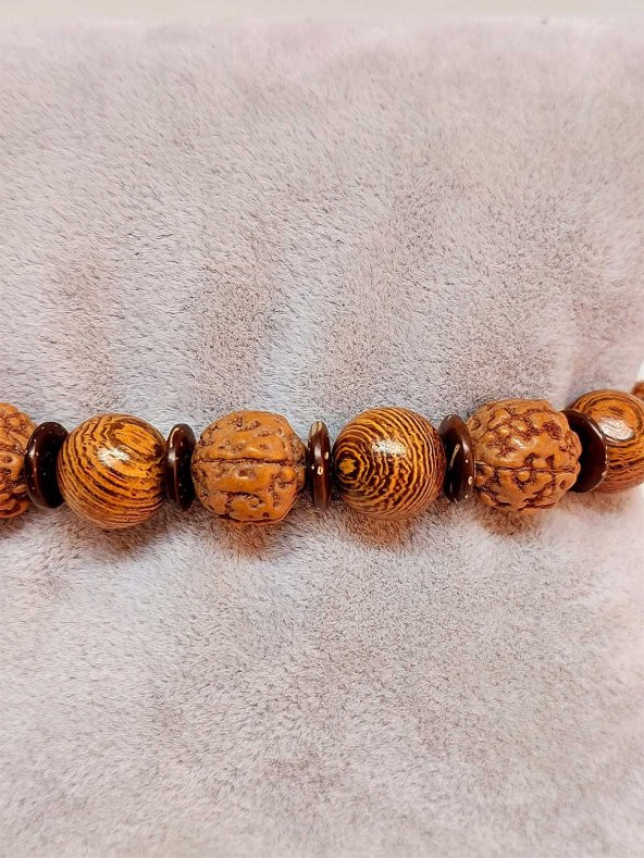 Hindistan Cevizi, Rudraksha & Venge Unisex 10mm Ahşap Tasarım Bileklik (39670) - Resim 2