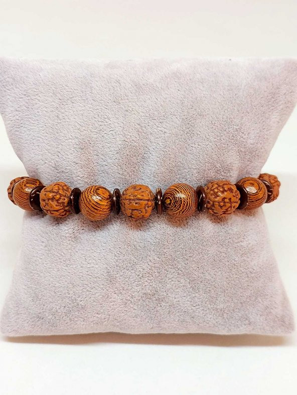Hindistan Cevizi, Rudraksha & Venge Unisex 10mm Ahşap Tasarım Bileklik (39670) - Resim 3