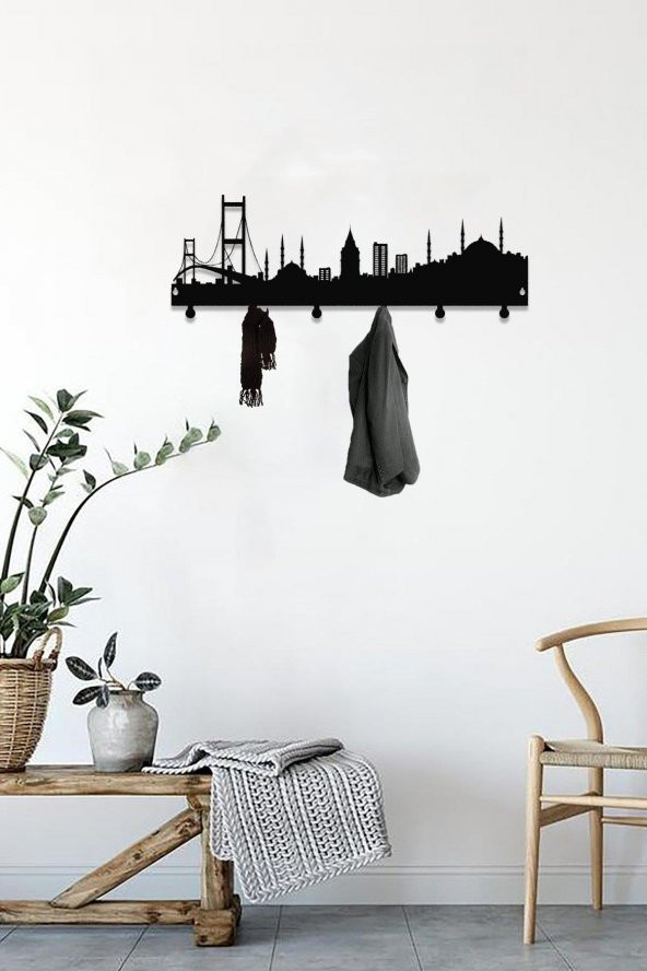 Dekoratif Metal Siyah Duvar Kapı Askısı Elbise Askısı İstanbul Model Askılık - 2