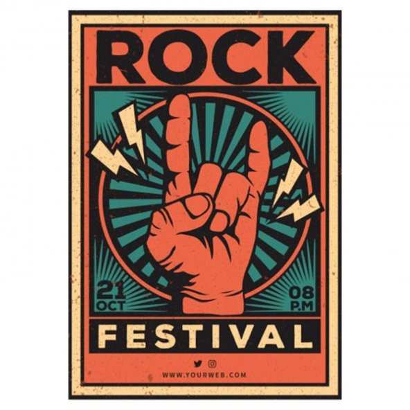 Rock Festivali Retro Ahşap Poster 10*15 Cm