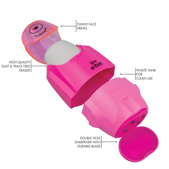 Serve E-Bot Silgi ve Çift Hazneli Kalemtıraş 3 ü 1 Arada FOSFORLU RENKLER - 2