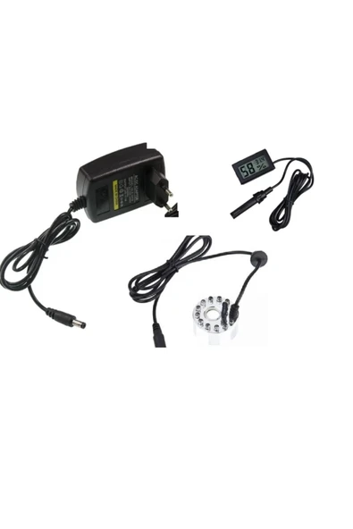 Işıklı Sis Yapıcı Nem Nozülü 24v 1a Adaptör Dahil + Nem Ölçer