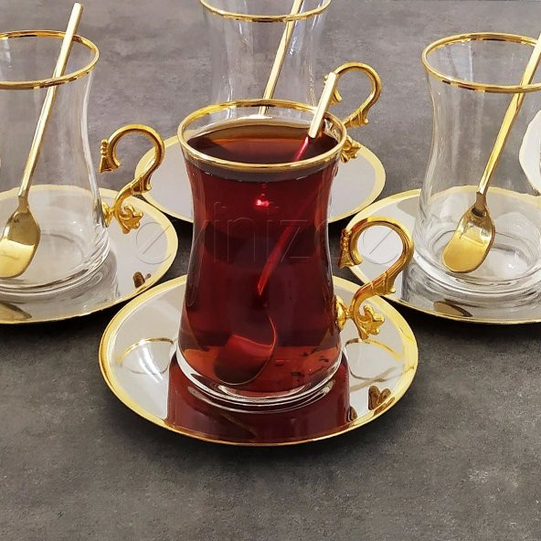 Paşabahçe 42361 Kulplu Çelik Tabaklı Çay Takımı - 6 Kişilik