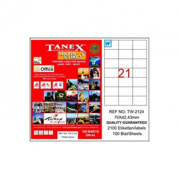 TANEX TW-2124 ( 70 * 42,43 mm ) LAZER ETİKET- ( 100 Adet )