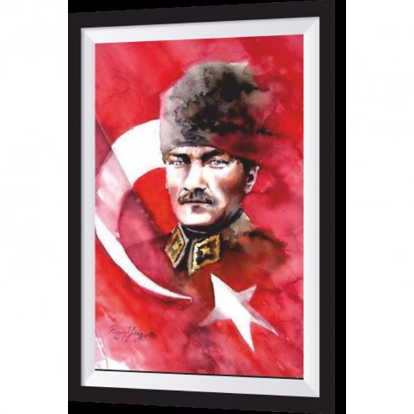 Türk Bayrağıyla Atatürk Sanatsal Çerçeve Görünümlü 10*15 Cm