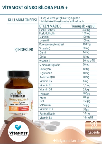 Vitamost GİNKGO BİLOBA 90 SOFTJEL KAPSÜL 1200 MG - 5