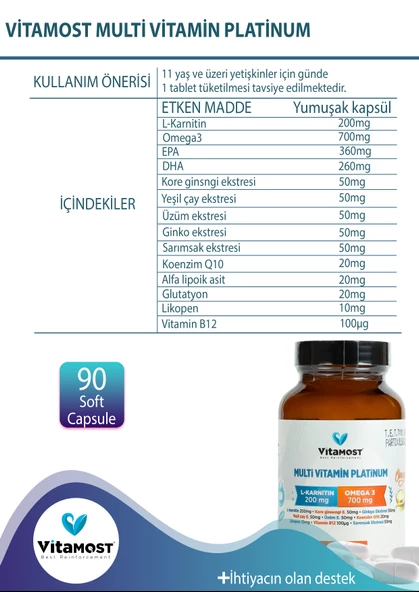MULTİ VİTAMİN PLATİNUM 90 SOFT JEL KAPSÜL 1400 MG - 5