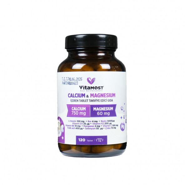 Calcium Magnesium 1500mg Çinko D3k2 (KALSİYUM MAGNEZYUM ÇİNKO L-TREONİN) 120 Tablet