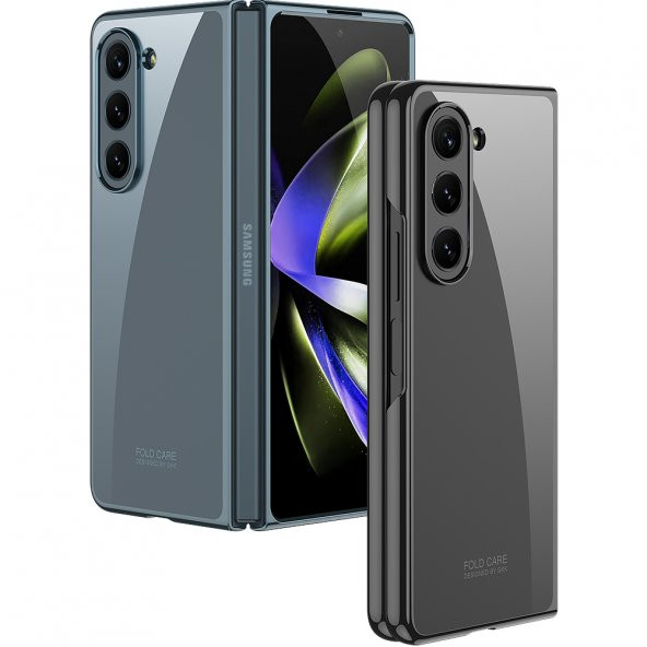 KNY Samsung Galaxy Z Fold 5 Kılıf Renkli Kenarlı Sert Full Camlı Kıpta Kapak Renksiz - 2