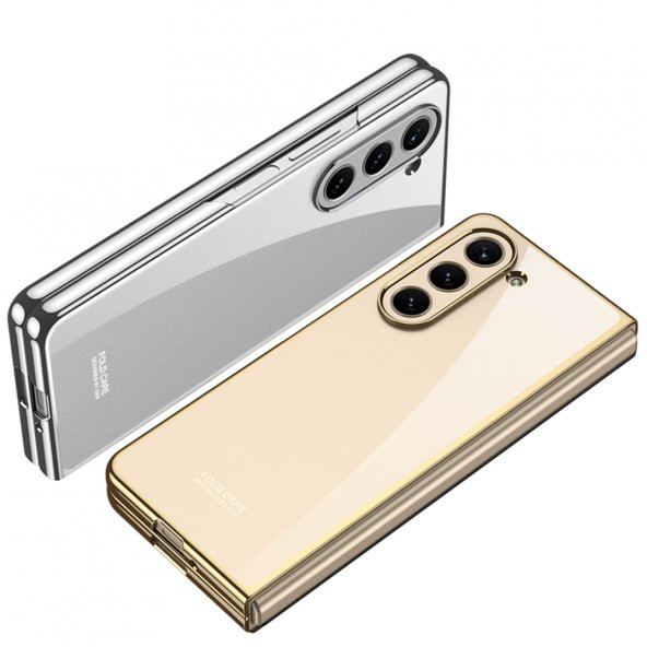 KNY Samsung Galaxy Z Fold 5 Kılıf Renkli Kenarlı Sert Full Camlı Kıpta Kapak Renksiz - 3