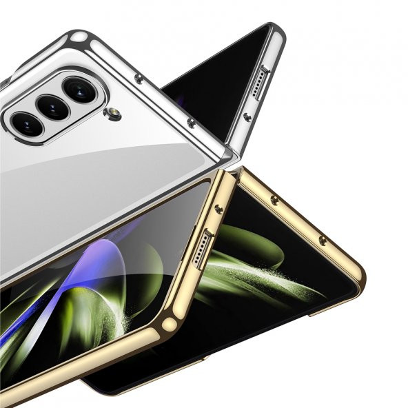 KNY Samsung Galaxy Z Fold 5 Kılıf Renkli Kenarlı Sert Full Camlı Kıpta Kapak Renksiz - 4