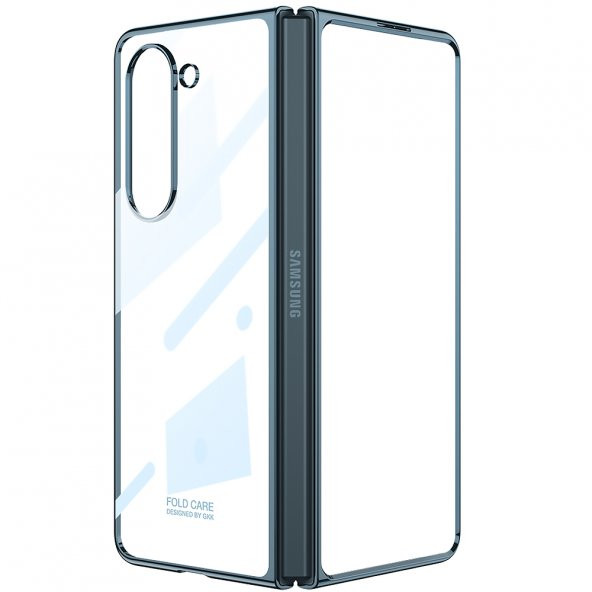 KNY Samsung Galaxy Z Fold 5 Kılıf Renkli Kenarlı Sert Full Camlı Kıpta Kapak Renksiz - 5