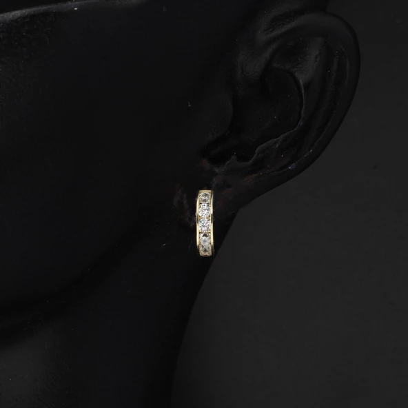 Beyaz Taşlı Halka 14 Ayar Altın Kız Çocuk Küpesi - Resim 2