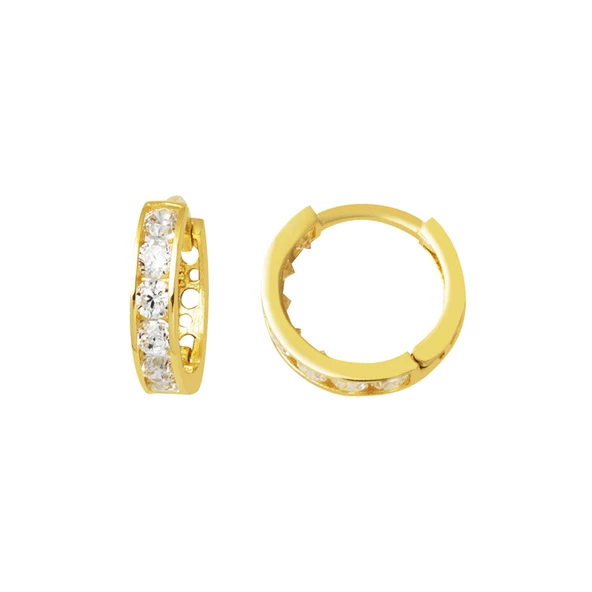 Beyaz Taşlı Halka 14 Ayar Altın Kız Çocuk Küpesi ürün görseli 1