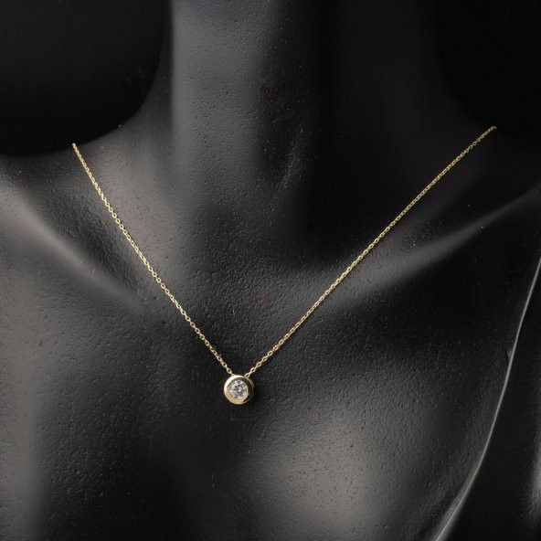 Yuvarlak Tek Taşlı 14 Ayar Altın Takı Seti - Resim 3