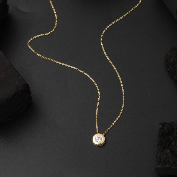 Yuvarlak Tek Taşlı 14 Ayar Altın Takı Seti - Resim 5