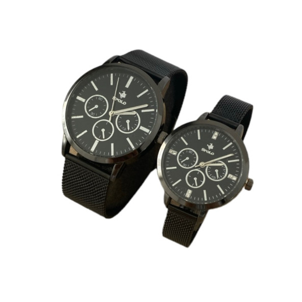 SPolo Siyah Hasır Mıknatıslı Kordon  Çift Kol Saati