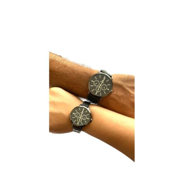 SPolo Siyah Hasır Mıknatıslı Kordon  Çift Kol Saati - 3