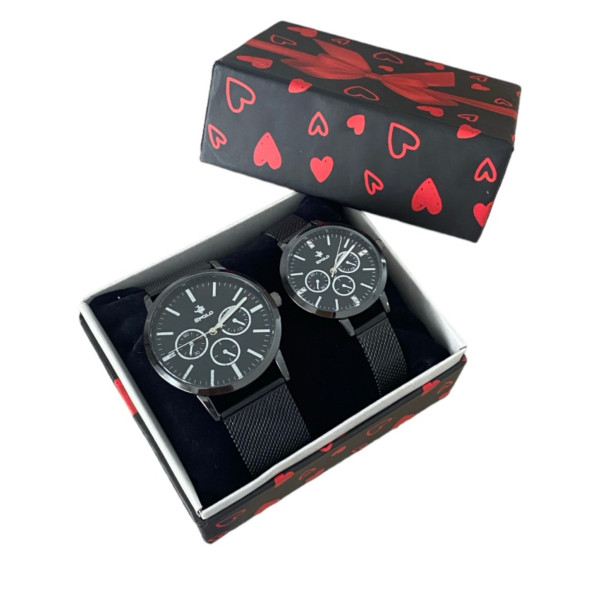 SPolo Siyah Hasır Mıknatıslı Kordon  Çift Kol Saati - 4