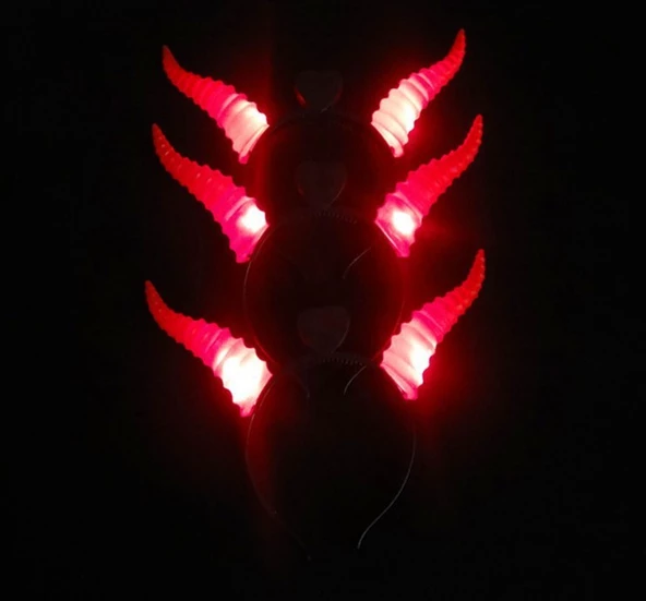 Parti Aksesuar Kırmızı Renk Led Işıklı Kıvrımlı Boynuz Taç 27x18 cm - Resim 2