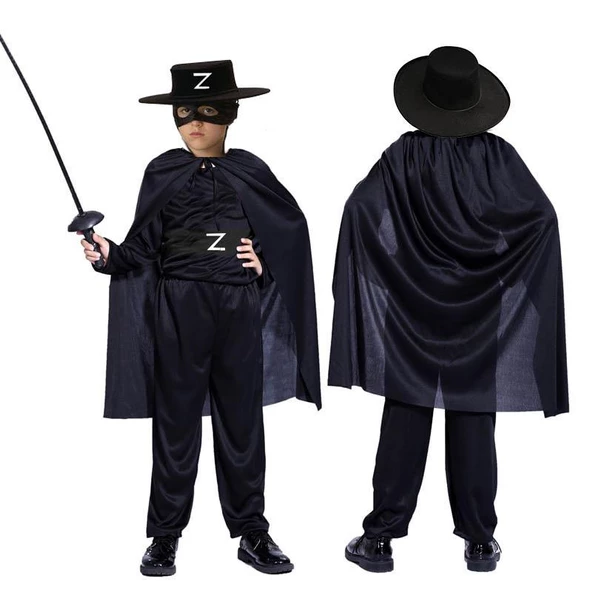 Siyah Renk Zorro Şapkası Zorro Maskesi Zorro Bıyık Çocuk Boy - Resim 2