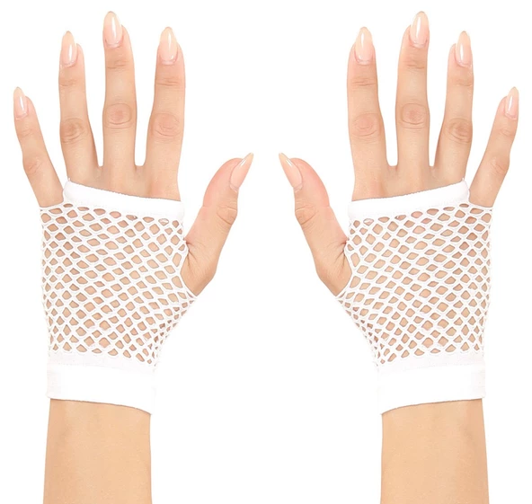 Parti Aksesuar Beyaz Renk Kısa Boy Fileli Örgü Eldiven - Resim 2